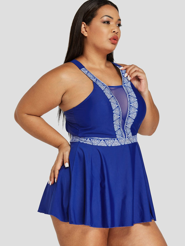 Ladies Blue Plus Size Swimwear