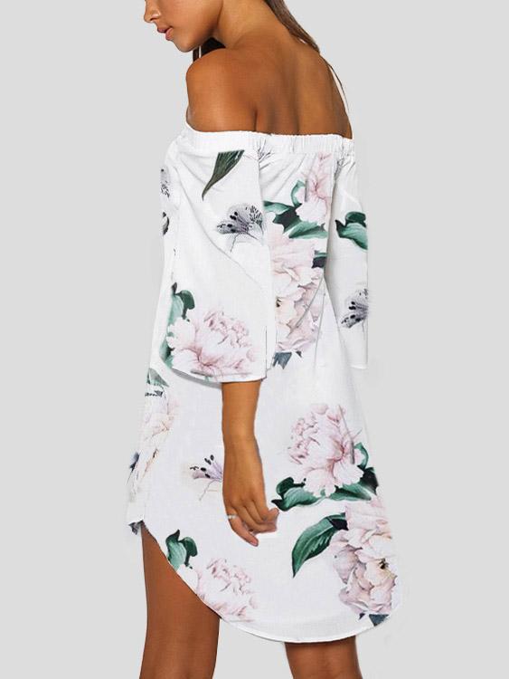 Womens White Floral Dresses