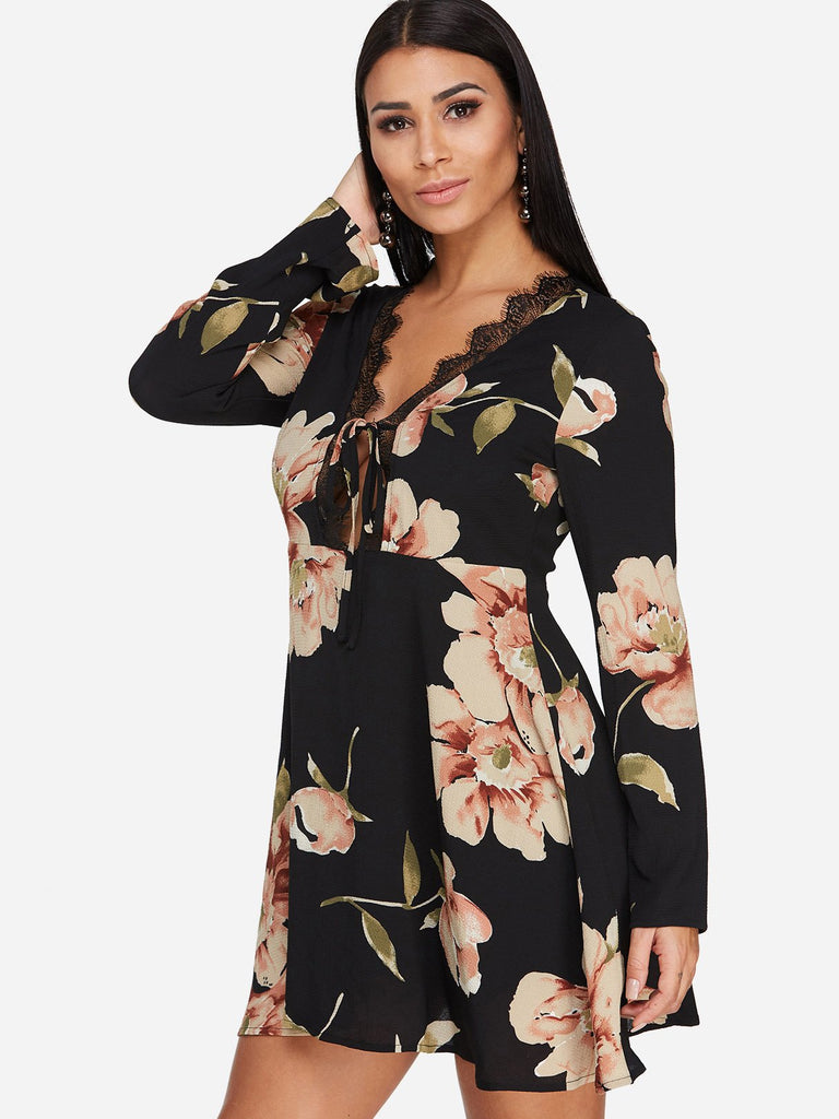 Ladies Black Floral Dresses