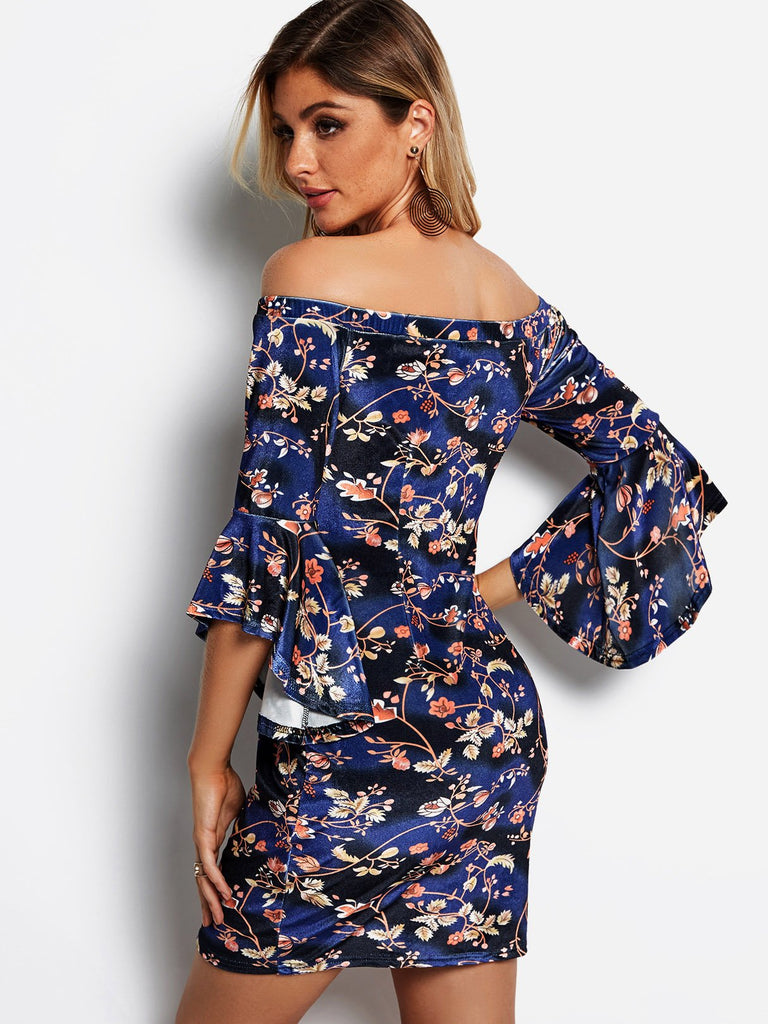 Womens Blue Floral Dresses