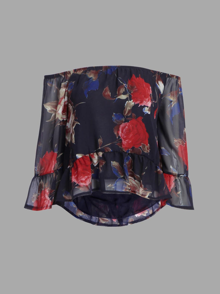 Floral Print Long Sleeve Blouses