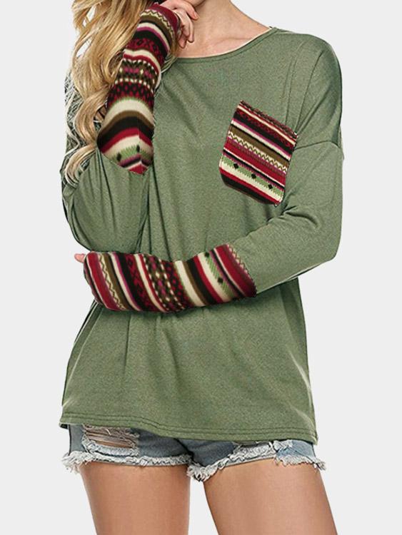 Crew Neck Long Sleeve Amry Green Top