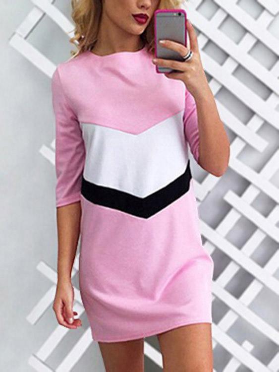 Round Neck Half Sleeve Pink Shirt Dresses