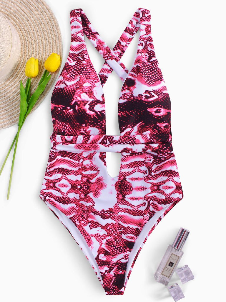 Halter Sleeveless Snake Tie-Up Bikinis