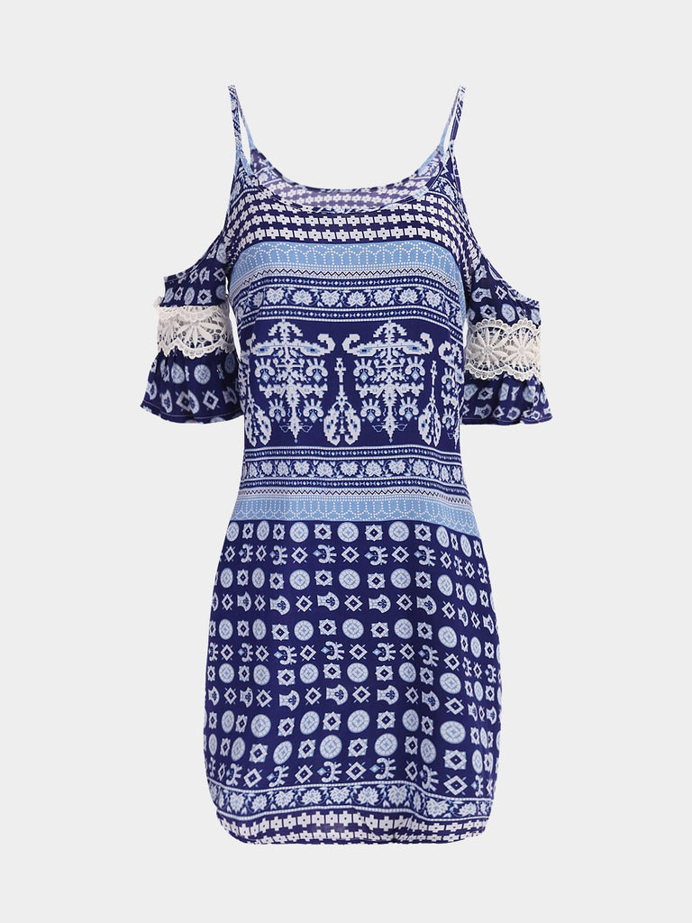 Floral Print Lace Mini Dresses