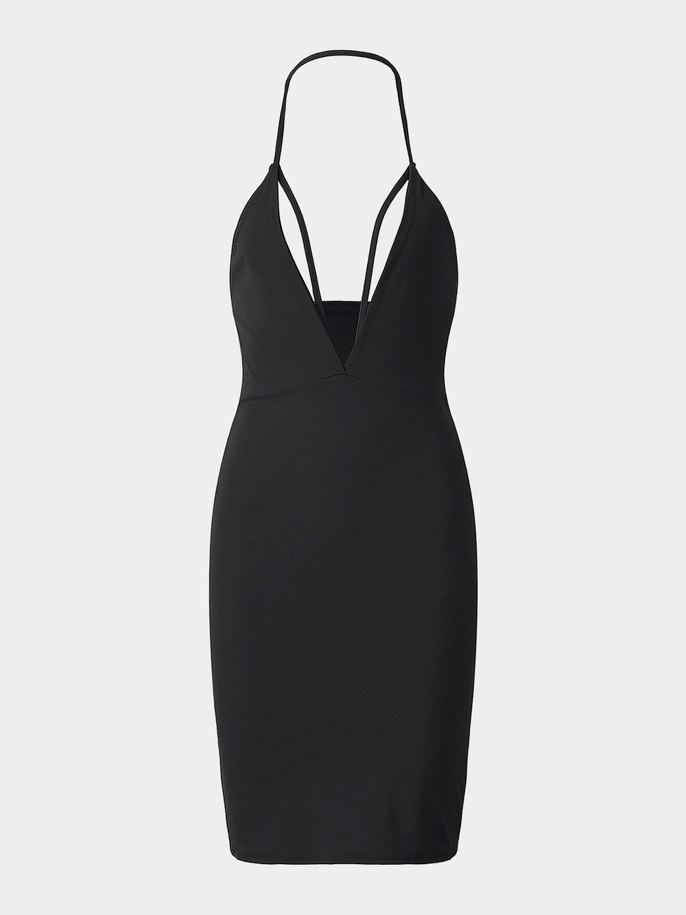 Deep V Neck Backless Cut Out Sleeveless Black Mini Dress