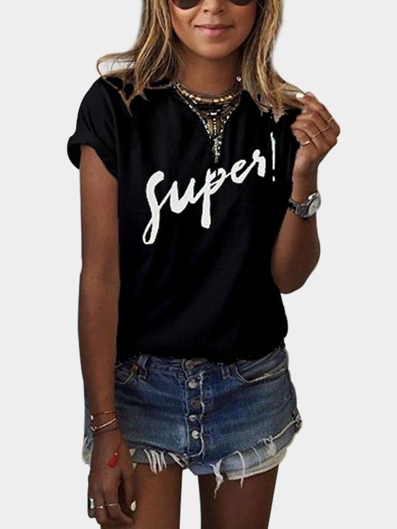 Round Neck Letter Short Sleeve Tee