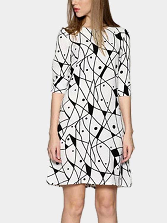 Black & White Printed Midi Dress