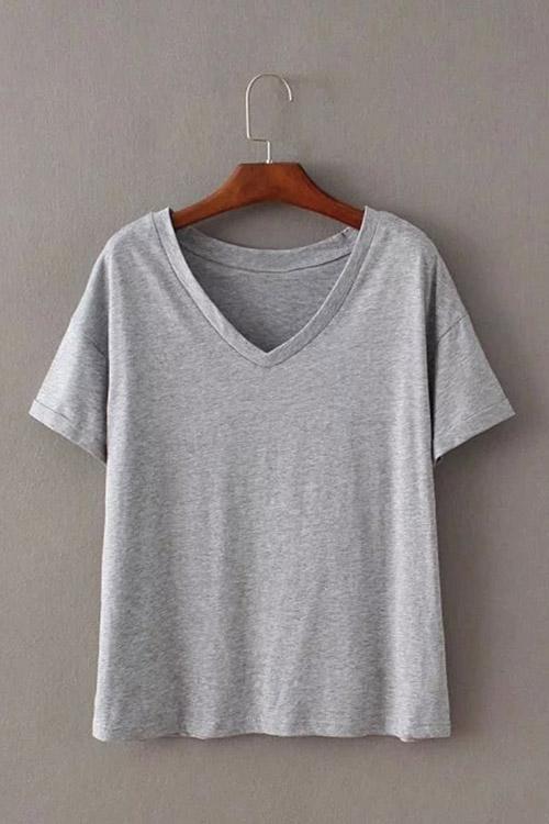 V-Neck Plain Grey T-Shirts