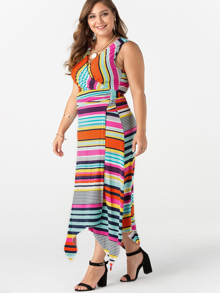 Ladies Striped Plus Size Dresses