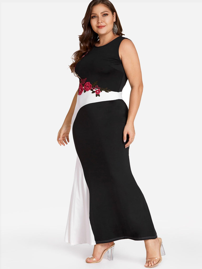 Ladies Color Block Plus Size Dresses