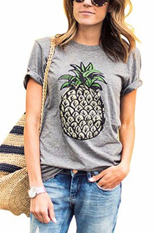 Round Neck Short Sleeve Grey T-Shirts