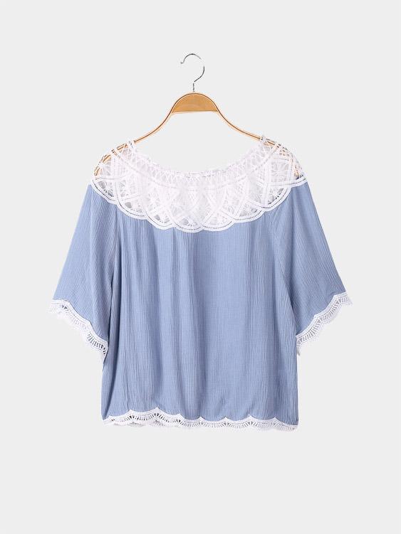 Off The Shoulder Lace Half Sleeve Grey Top
