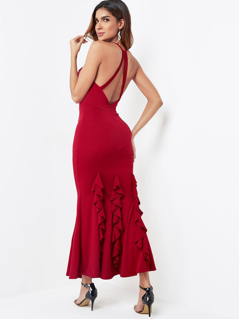 Backless Design Halter Maxi Dresses
