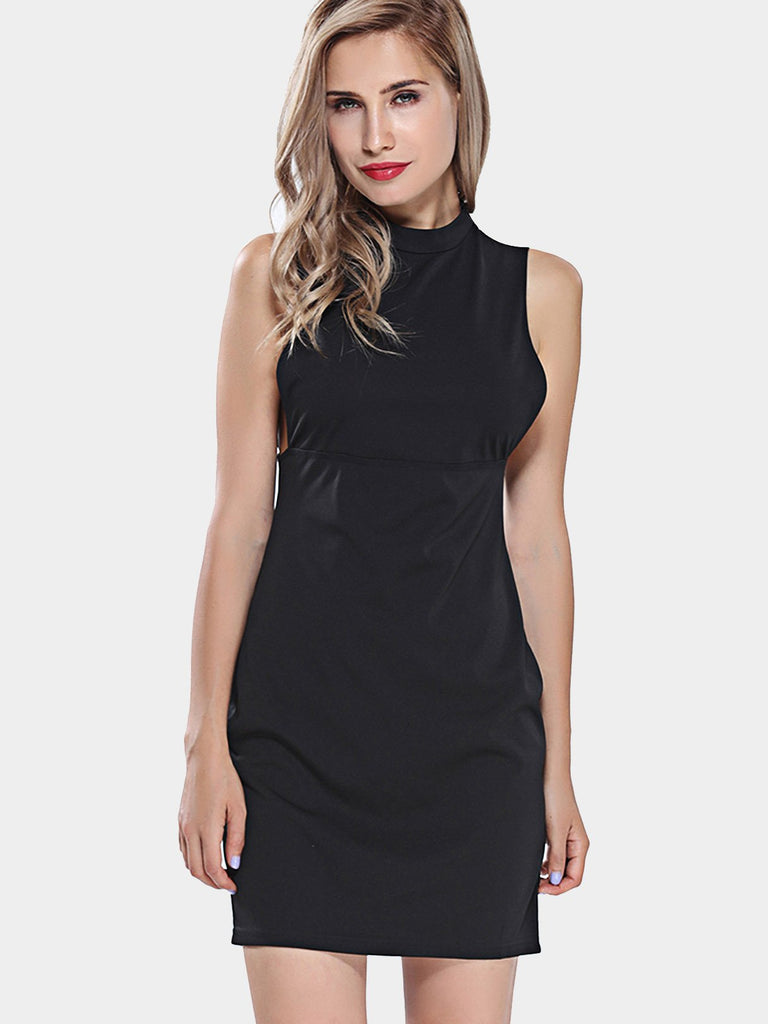 Black Crew Neck Sleeveless Zip Back Cut Out Dresses