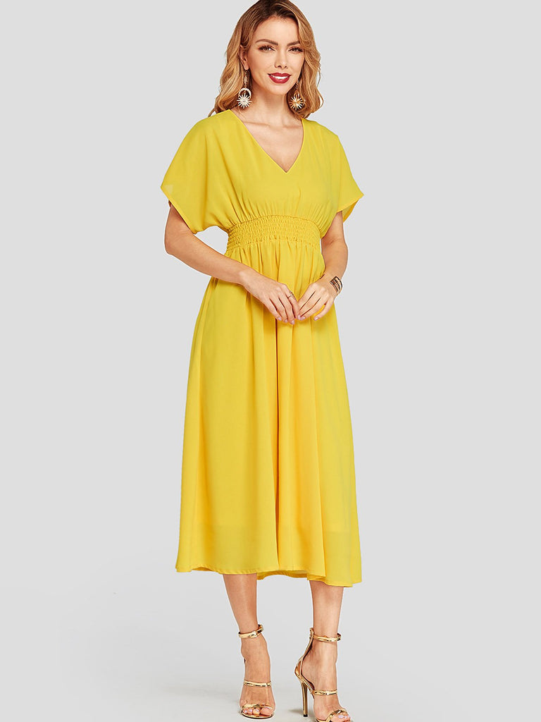 Womens Yellow V-Neck Dresses