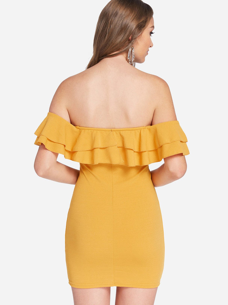 Womens Yellow Off The Shoulder Dresses