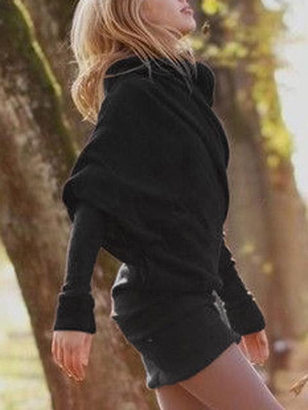 Black Long Sleeve Plain Casual Dress