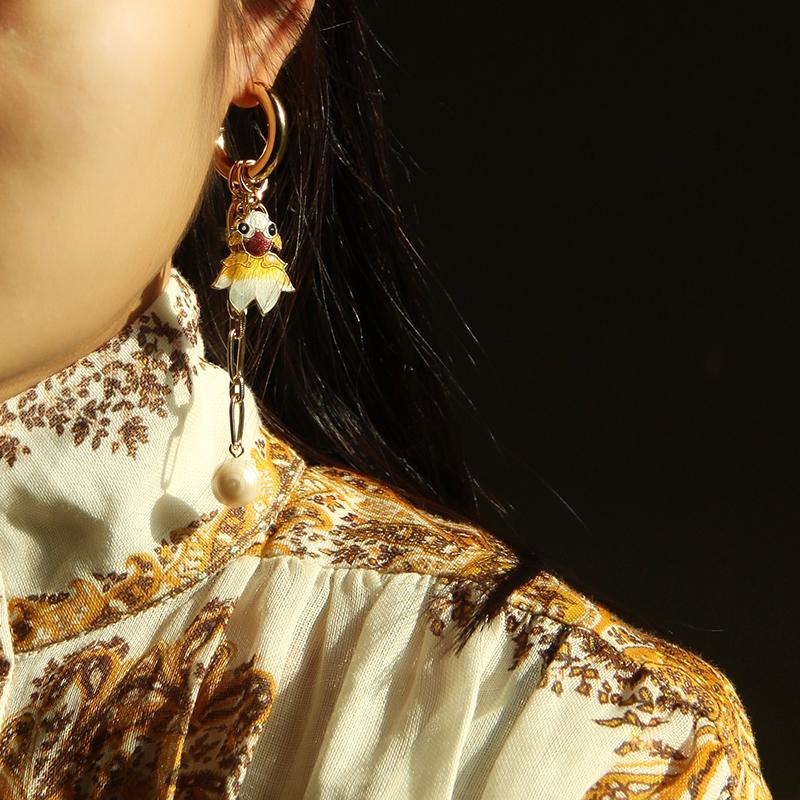 Asymmetrical Cloisonne Fish Earrings