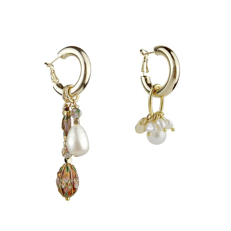 Discount Handmade Mismatched Pearl Cloisonne Earrings