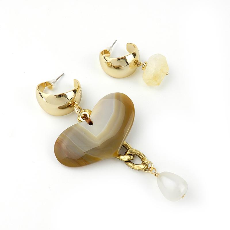 Agate Citrine Mismatched Heart Earrings