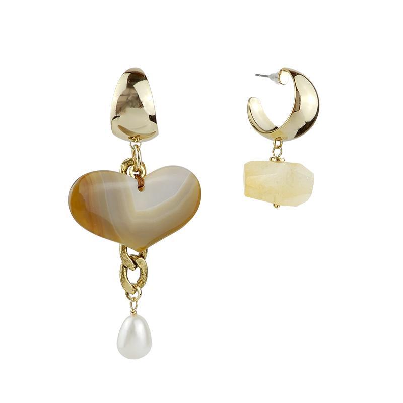 Agate Citrine Mismatched Heart Earrings