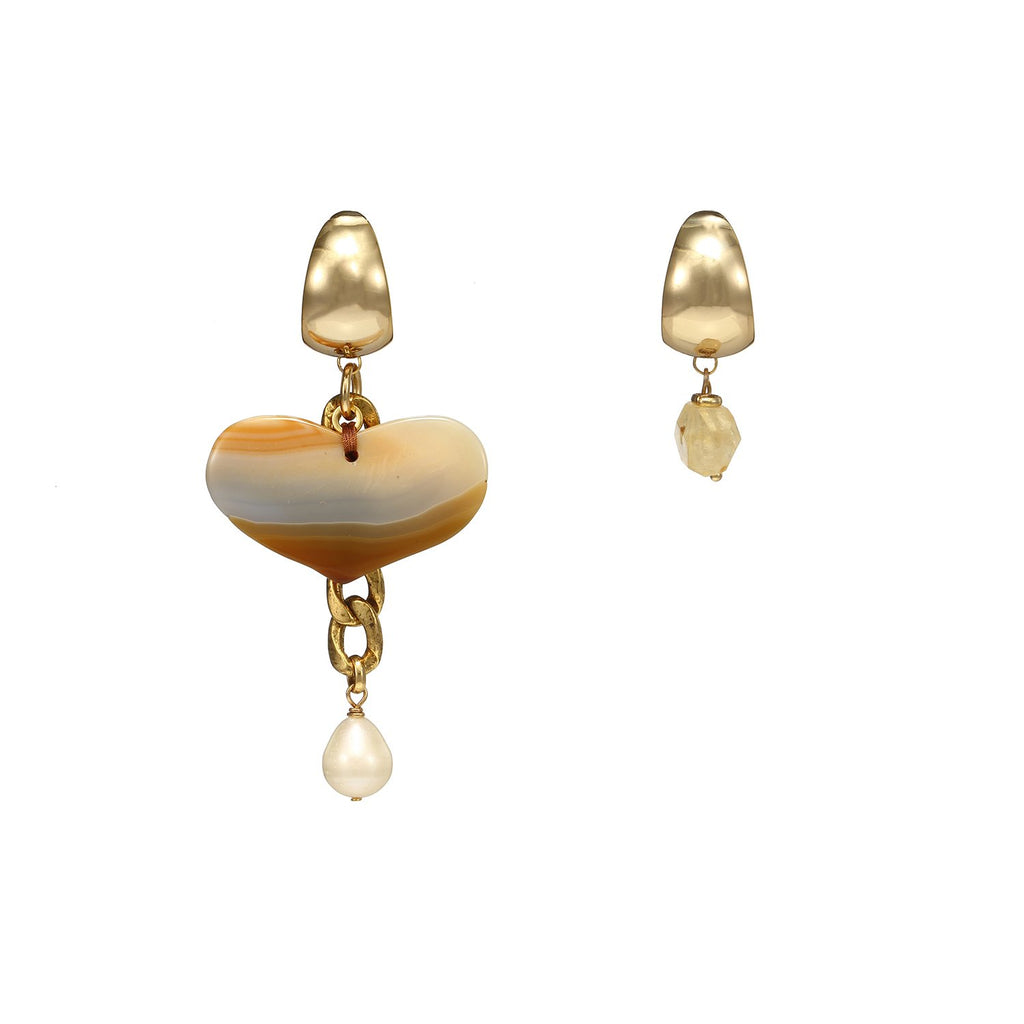 Agate Citrine Mismatched Heart Earrings