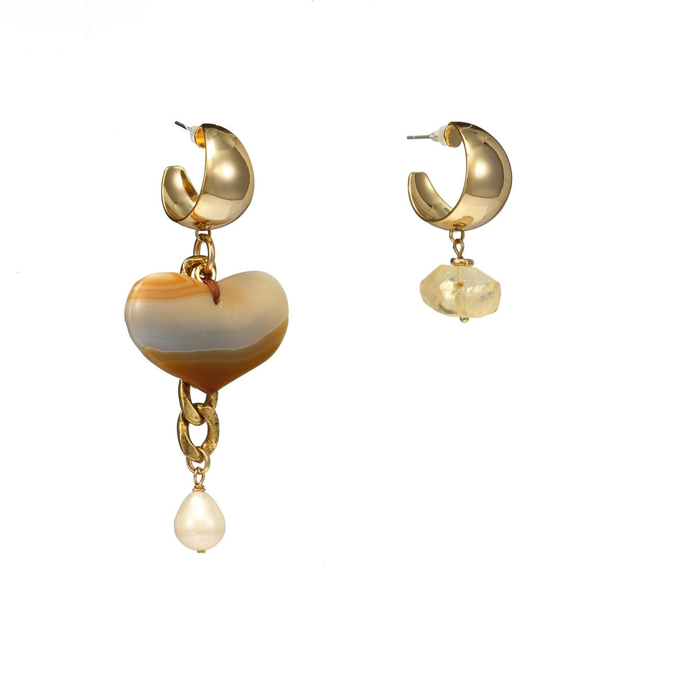 Agate Citrine Mismatched Heart Earrings