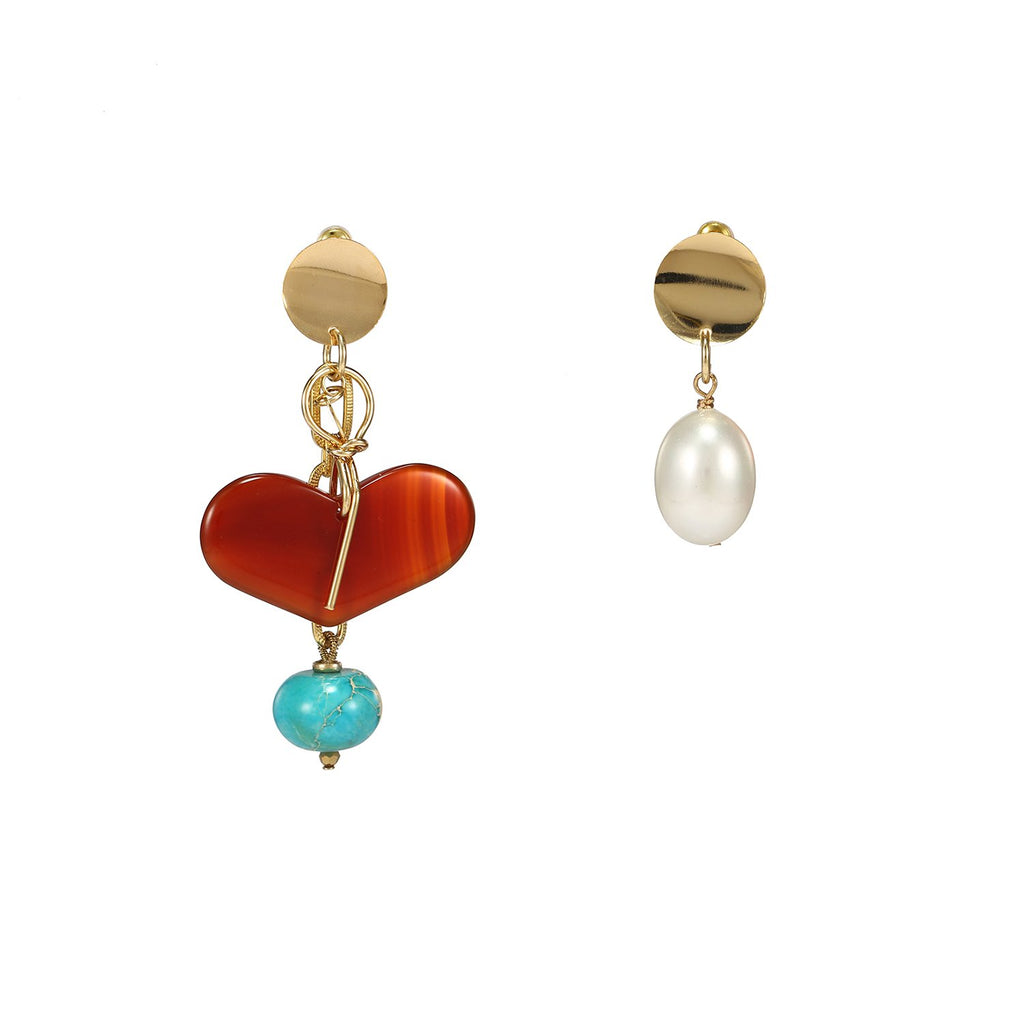 Agate Turquoise Mismatched Heart Earrings