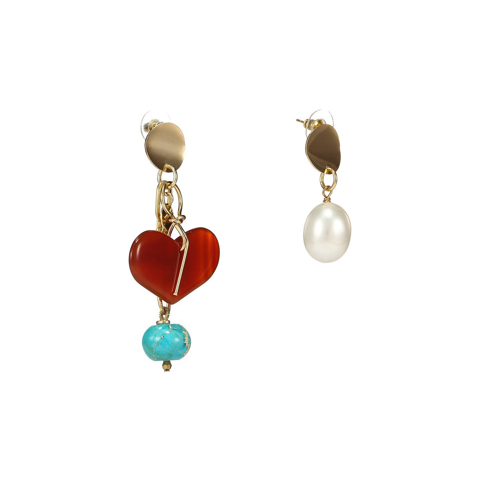 Agate Turquoise Mismatched Heart Earrings