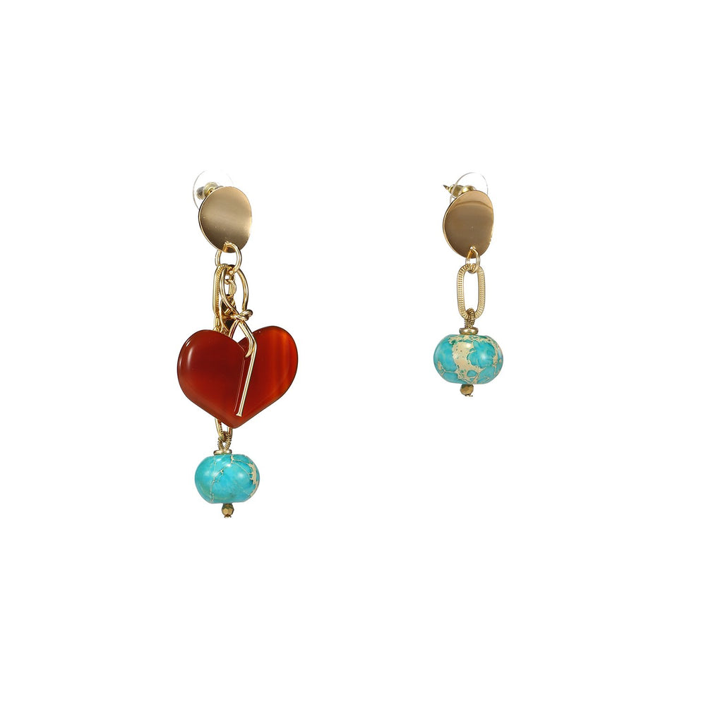 Agate Turquoise Mismatched Heart Earrings