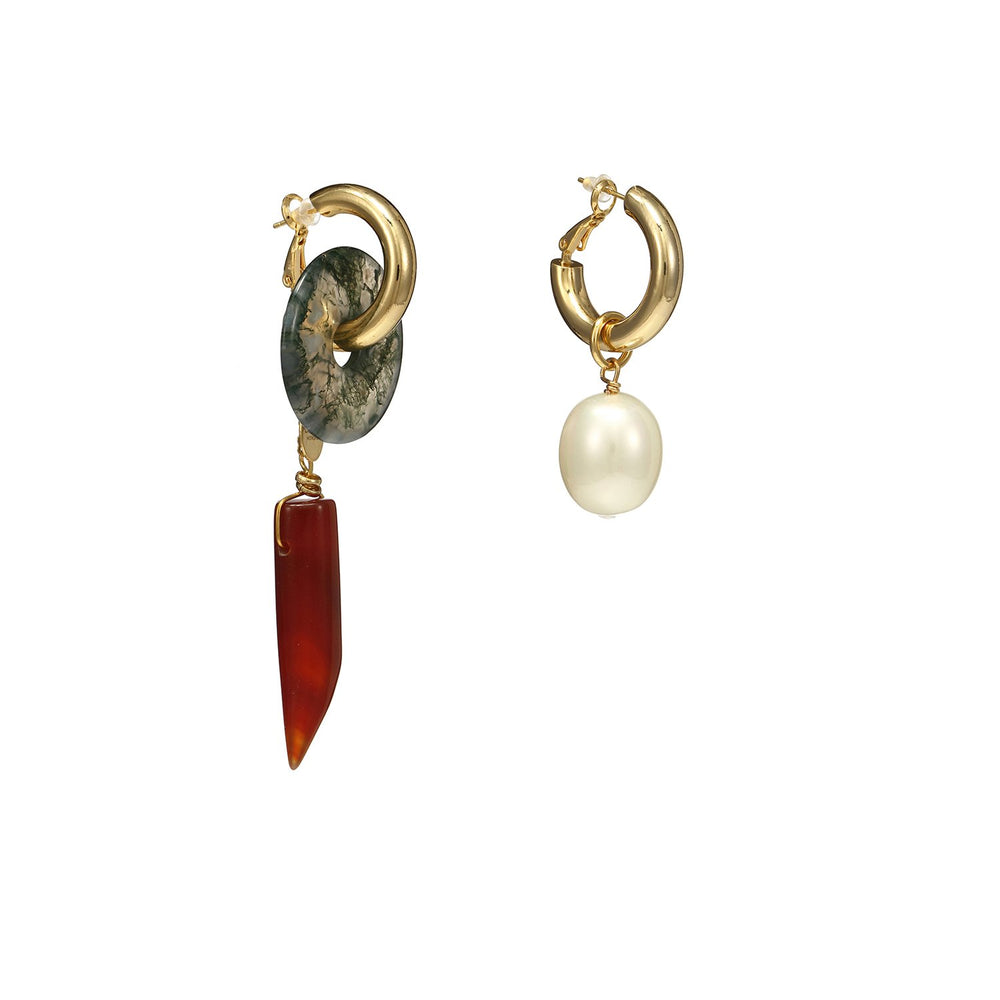 Mismatched Pearl Agate Statement Earrings