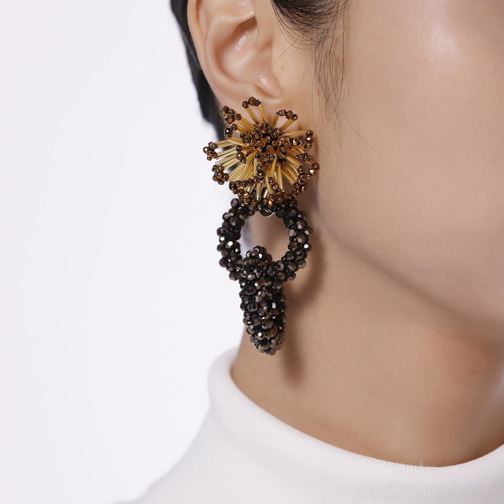 Beads Weaving Hoops Statement Earrings