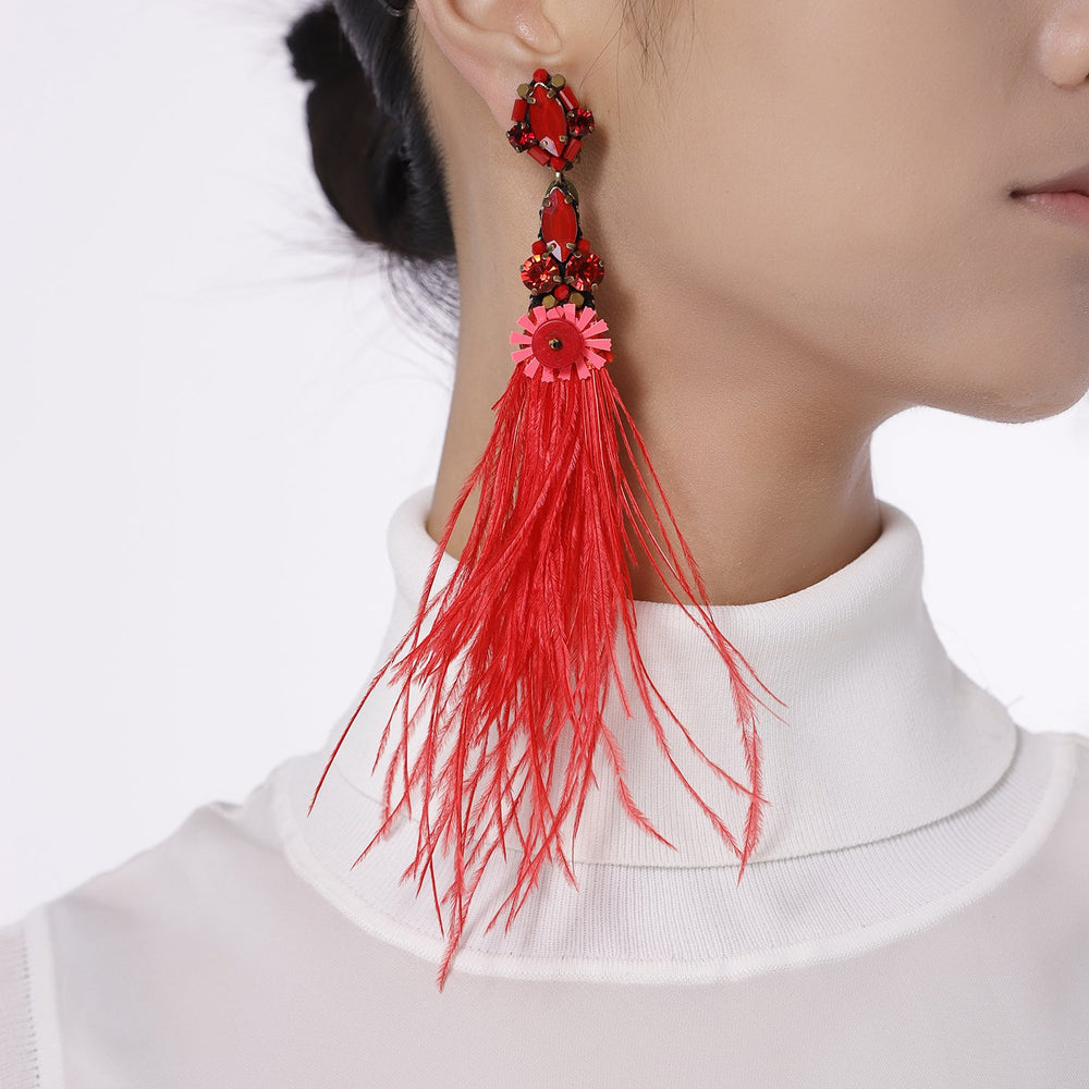 Best Handmade Natural Genuine Ostrich Feather Drop Earrings