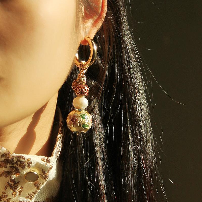 Best Handmade Mismatched Cloisonne Pearl Earring Set