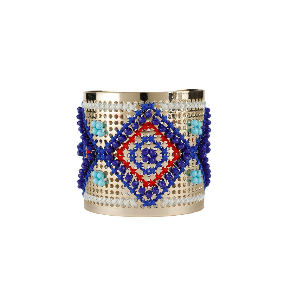 Cross Stitch Metal Cuff Handcrafted Bracelet Jewelry