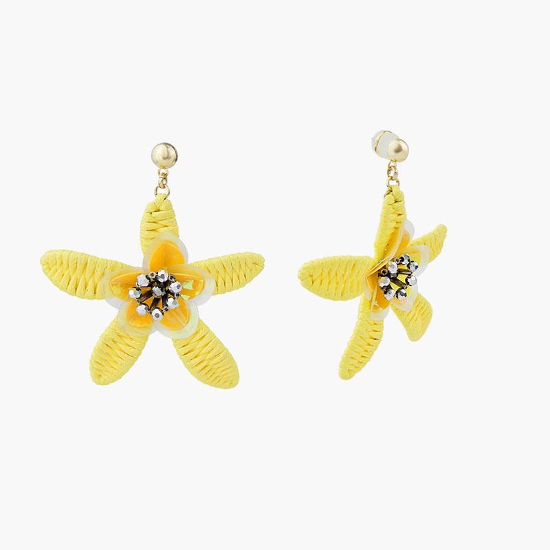 Hand Woven Flower Earrings Lemon Yellow