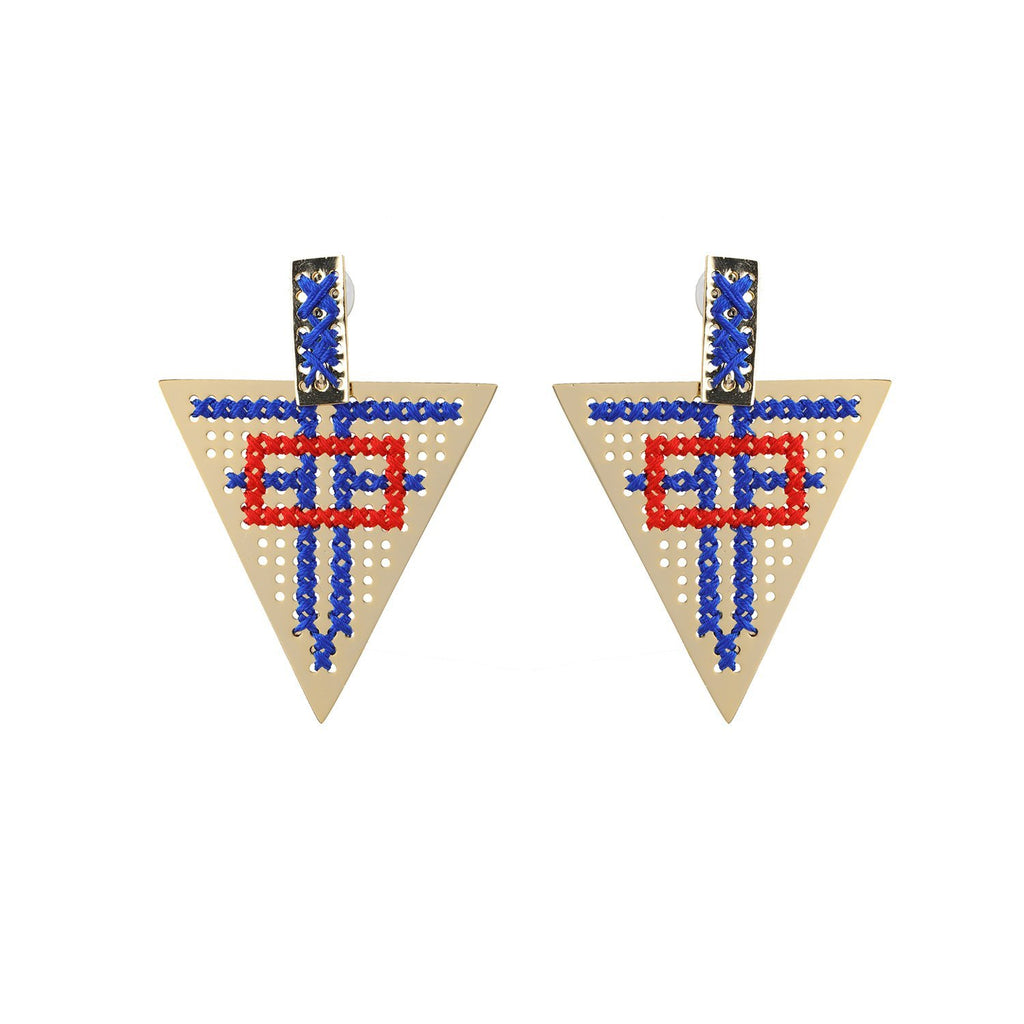 Dangling Triangle Handmade Drop Earrings Embroidery