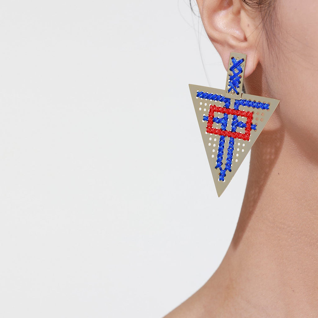 Dangling Triangle Earrings Embroidery