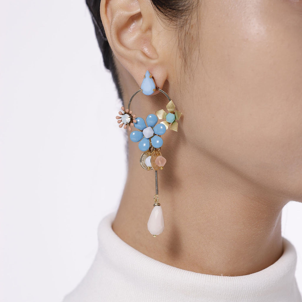 Enamel Flower Earrings With Crystal