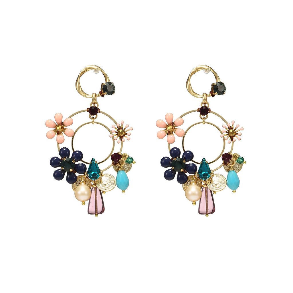 Enamel Flower Statement Handmade Hoop Earrings