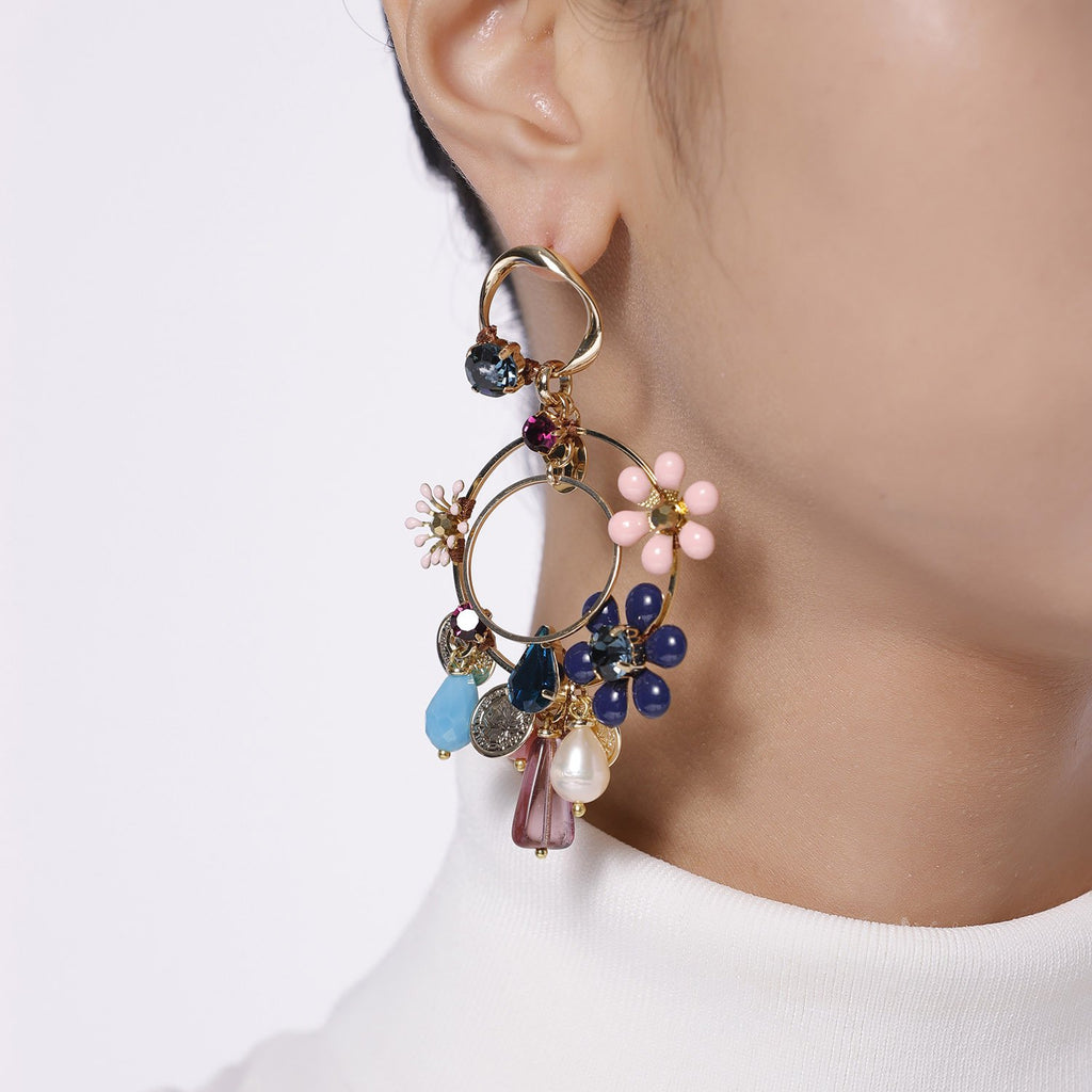 Enamel Flower Statement Earrings