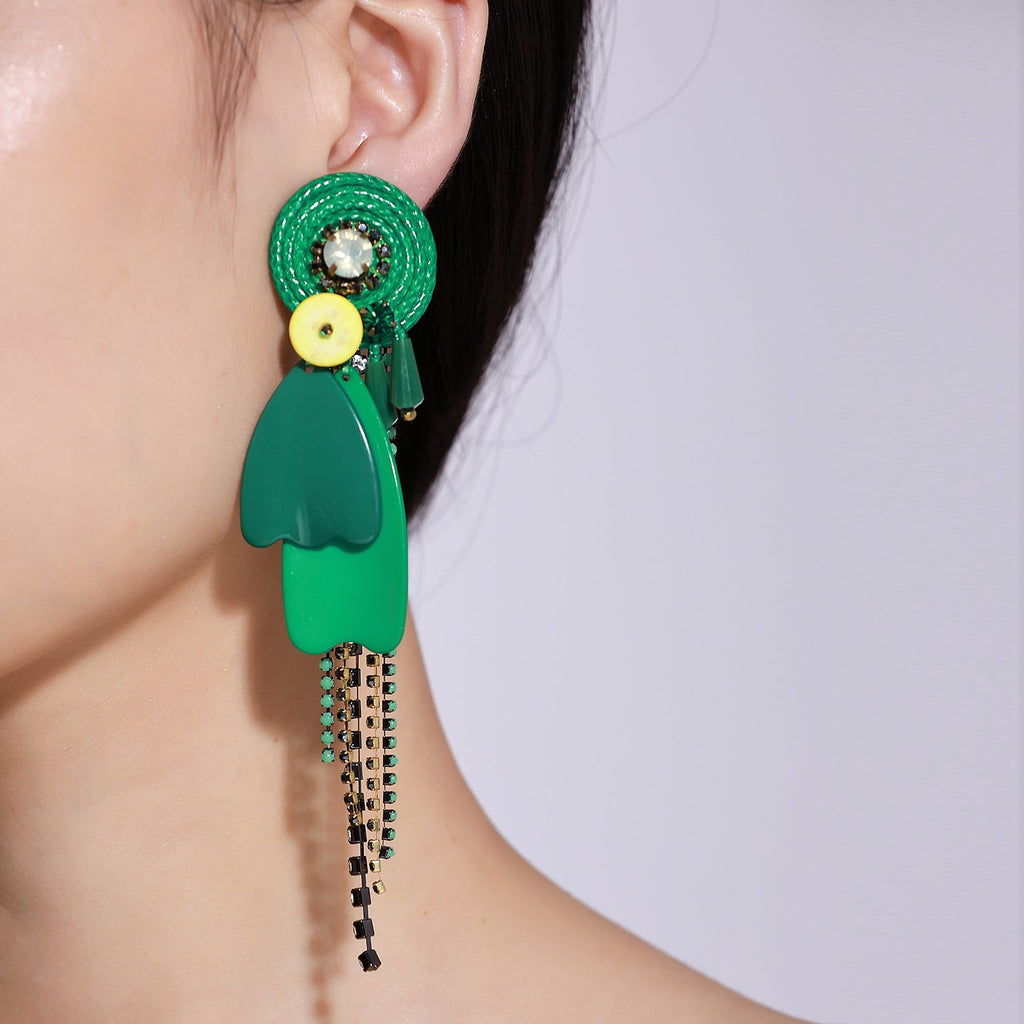 Green Handmade Statement Earrings