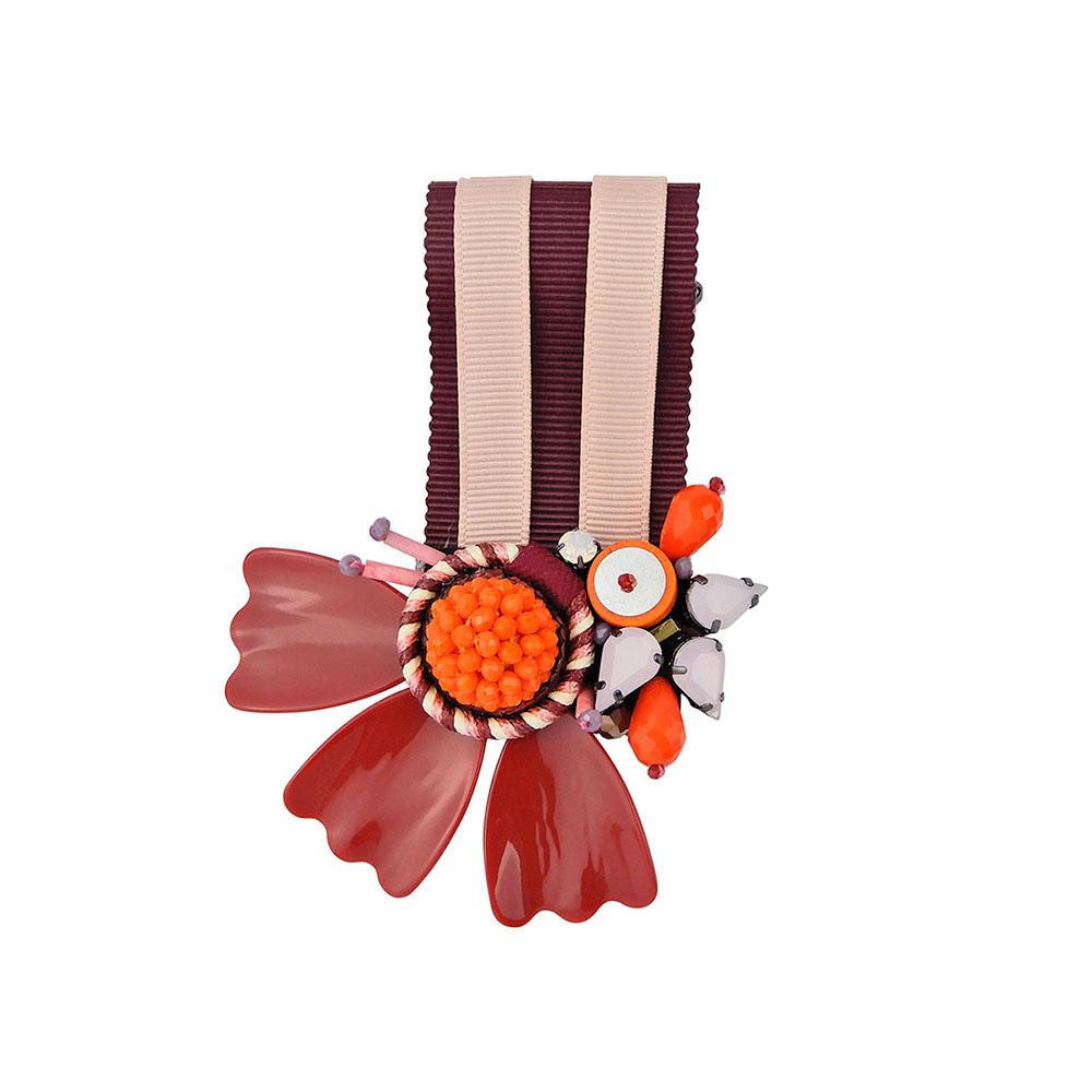 Striped Ribbon Floral Medal Handmade Brooch