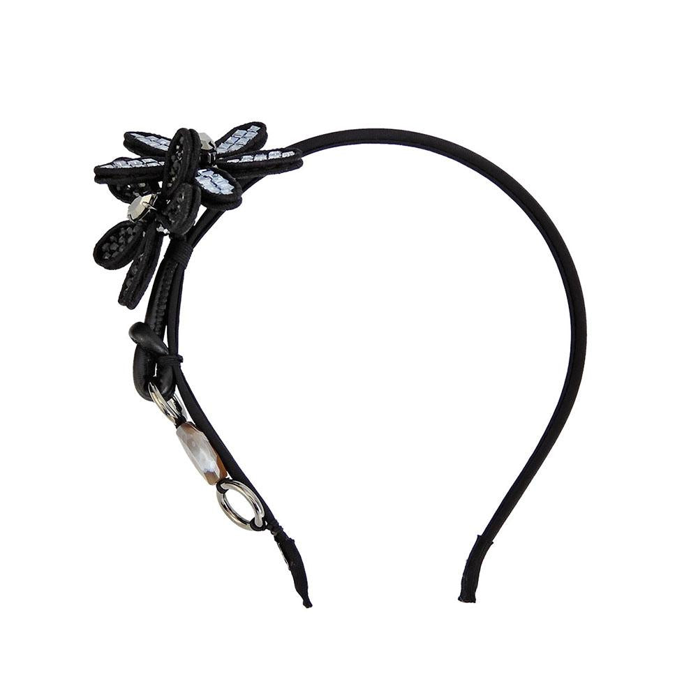 Alpine Plants Black Handmade Crystal Florals Headband