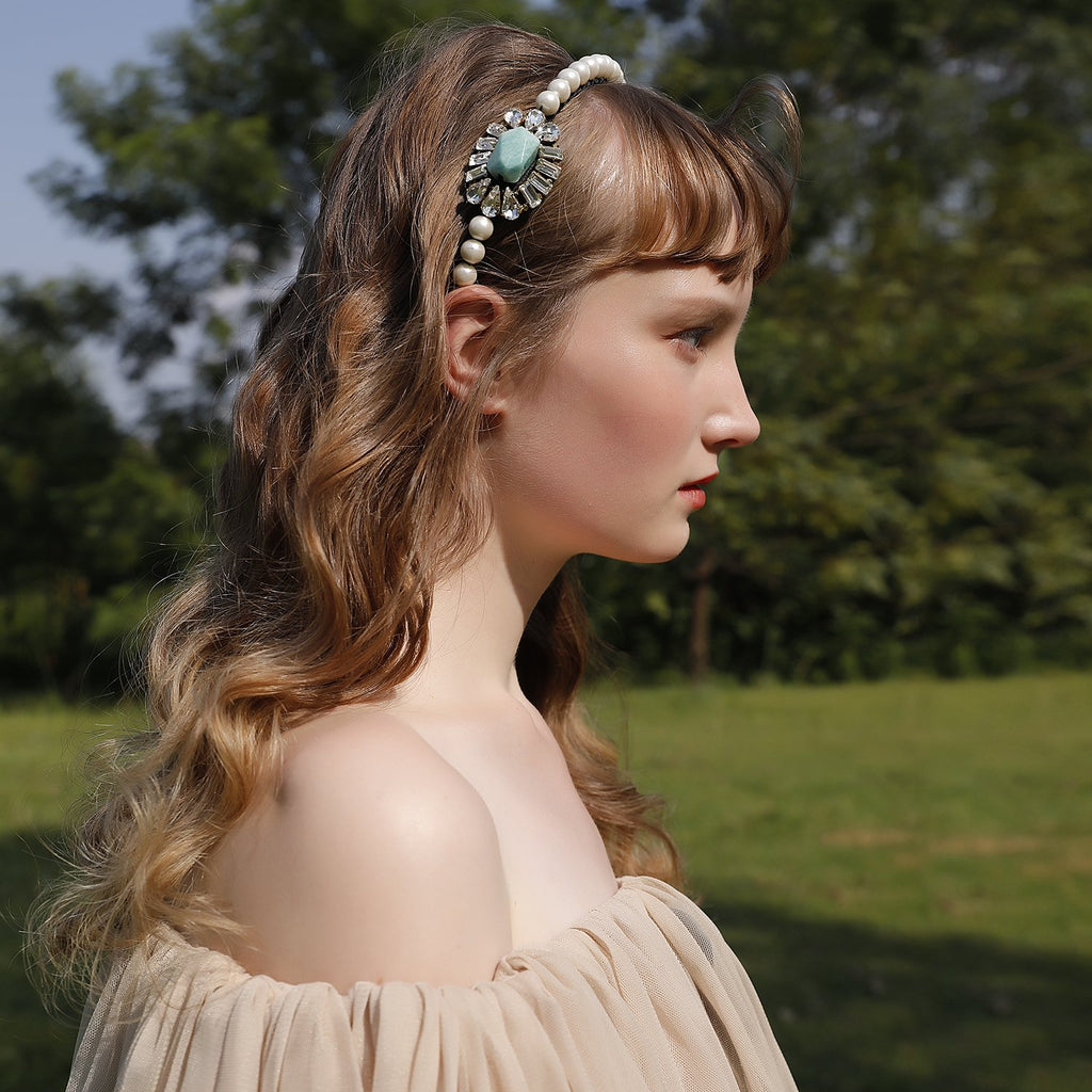 Pearl Headband With Natural Stone