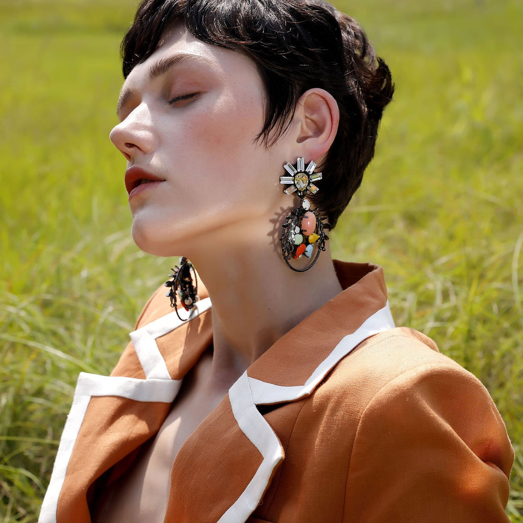 Statement Mediterranian Earrings With Olive Leaf Wreath