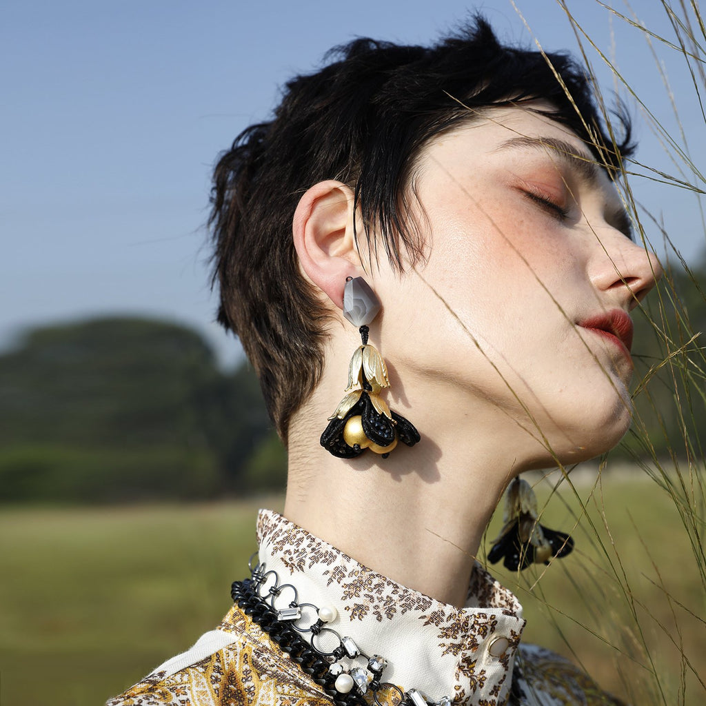 Rose Floret Earrings With Persian Agate