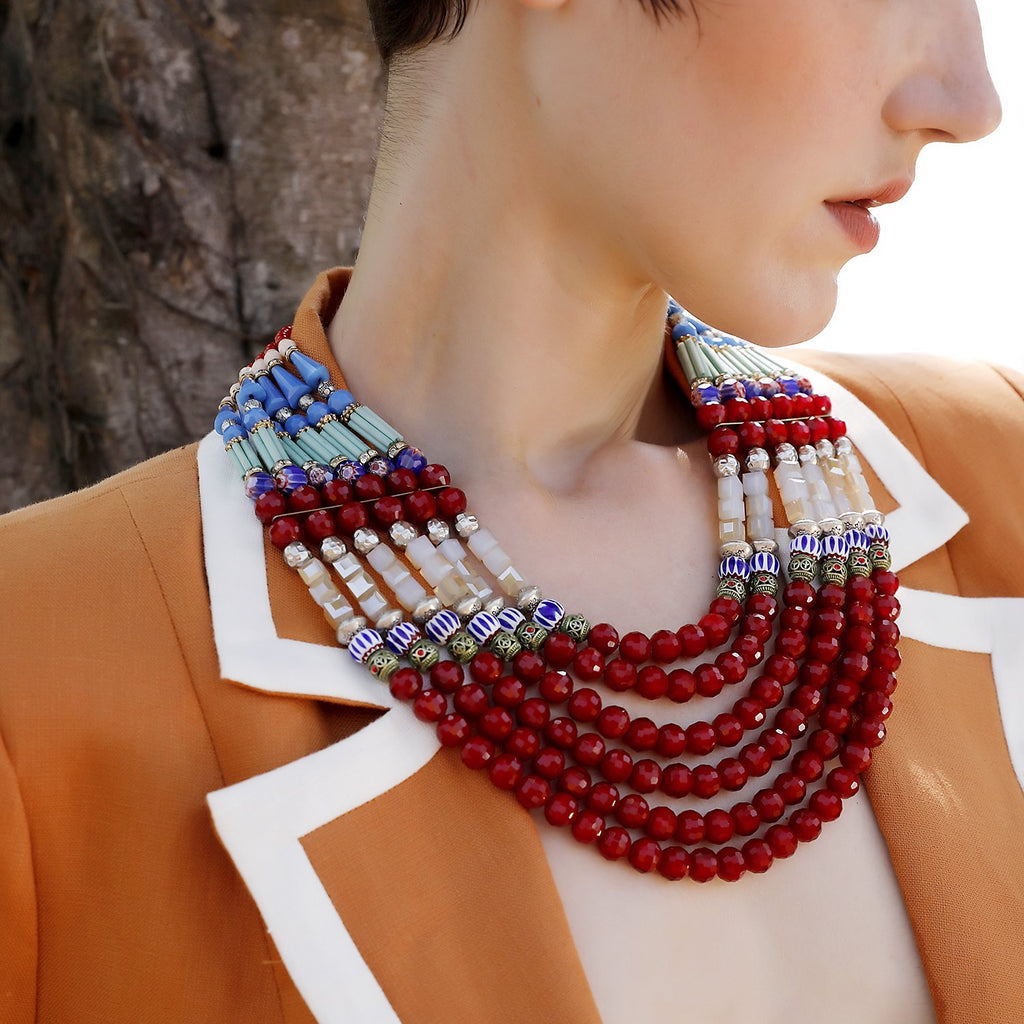 Statement Necklace Red And Turquoise
