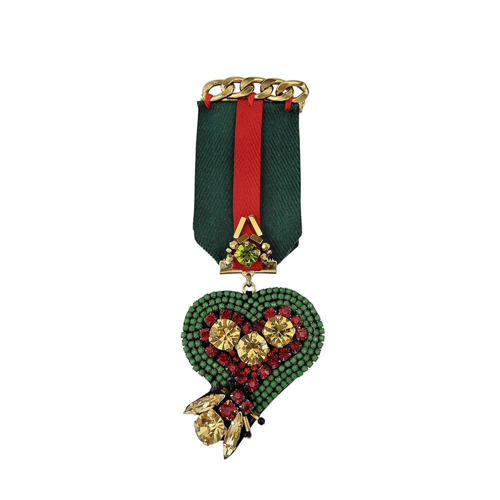 Guanajuato Heart Shaped Ribbon Medal Handcrafted Brooch
